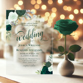 Elegante Emerald Green Boho Rozen Fancy bruiloft Acryl Uitnodigingen