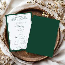 Elegante Emerald Green Crest Monogram Huwelijk in Kaart