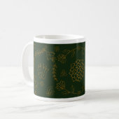 Elegante Emerald Green en Gold Floral Folk Art Mok (Voorkant links)
