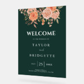 Elegante Emerald Green Floral Fall Wedding Welkom Acryl Bord (Hoek)