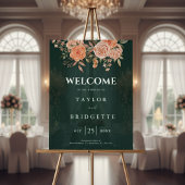 Elegante Emerald Green Floral Fall Wedding Welkom Acryl Bord
