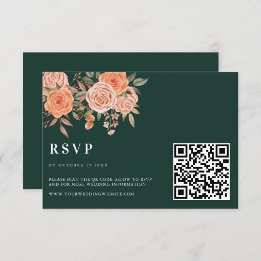Elegante Emerald Green Floral Fall Wedding Welkom Informatiekaartje (Voorkant / Achterkant)