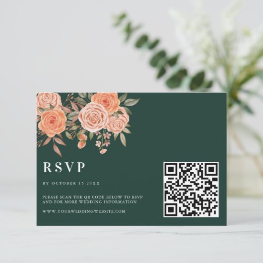 Elegante Emerald Green Floral Fall Wedding Welkom Informatiekaartje (Staand voorkant)