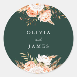 Elegante Emerald Green Floral Fall Wedding Welkom Ronde Sticker