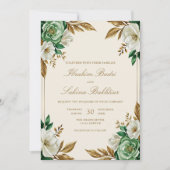 Elegante Emerald Green Floral Moslim bruiloft Kaart (Voorkant)