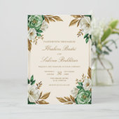 Elegante Emerald Green Floral Moslim bruiloft Kaart (Staand voorkant)