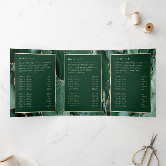 Elegante Emerald Green Gold Agaat Trifold Brochure Drieluik Kaart (Binnen)