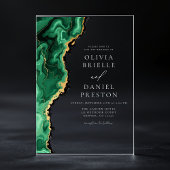 Elegante Emerald Green Gold Agate bruiloft Acryl Uitnodigingen