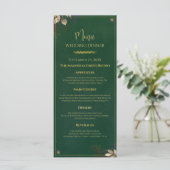 Elegante Emerald Green & Gold bruiloft diner Menu (Staand voorkant)