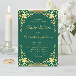 Elegante Emerald Green Gold   bruiloft Kaart