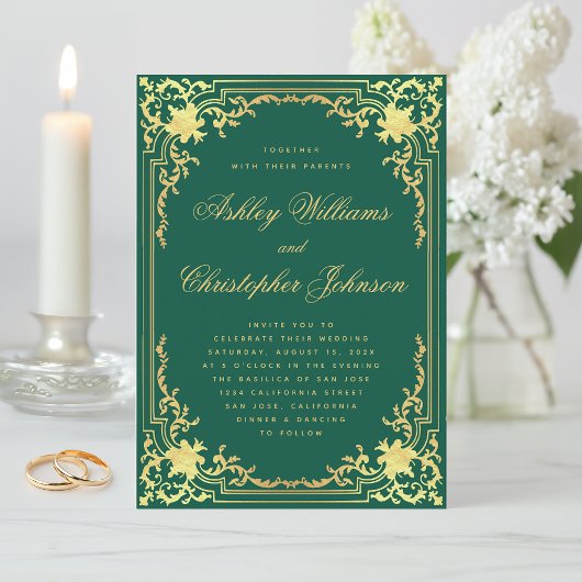 Elegante Emerald Green Gold bruiloft Kaart