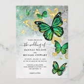 Elegante Emerald Green Gold Butterfly Wedding Real Folie Uitnodiging (Voorkant)