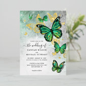 Elegante Emerald Green Gold Butterfly Wedding Real Folie Uitnodiging (Staand Voorkant)