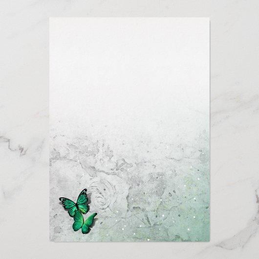 Elegante Emerald Green Gold Butterfly Wedding Real Folie Uitnodiging (Achterkant)