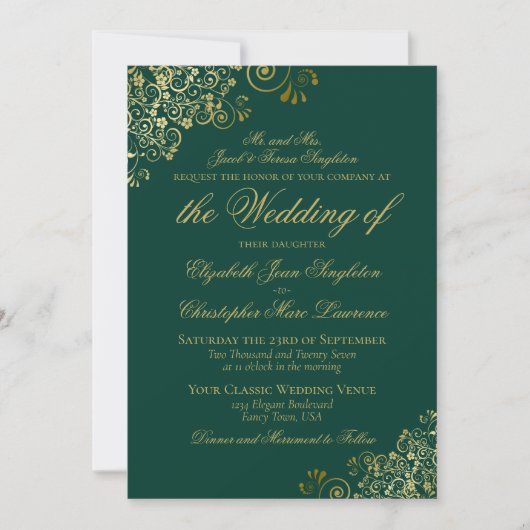 Elegante Emerald Green & Gold Classy formele bruil Kaart (Voorkant)