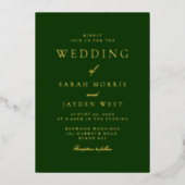 Elegante Emerald Green & Gold Folie Wedding Folie Uitnodiging (Voorkant)