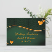 Elegante Emerald Green & Gold Heart Wedding Kaart (Staand voorkant)