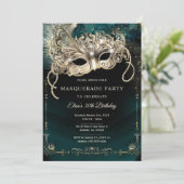 Elegante Emerald Green Gold Masquerade Party Kaart (Staand voorkant)