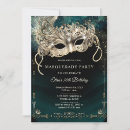 Elegante Emerald Green Gold Masquerade Party Kaart