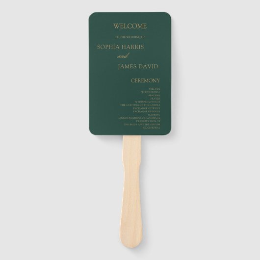 Elegante Emerald Green Gold Minimal Wedding Progra Handwaaier (Voorkant)