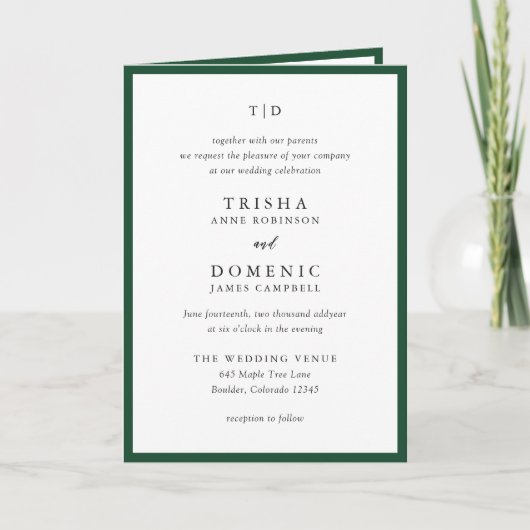 Elegante Emerald Green Monogram Moderne bruiloft (Voorkant)