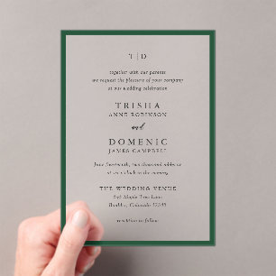 Elegante Emerald Green Monogram Moderne bruiloft Acryl Uitnodigingen