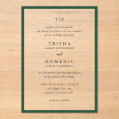 Elegante Emerald Green Monogram Moderne bruiloft Acryl Uitnodigingen (Voorkant)