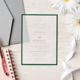Elegante Emerald Green Monogram Moderne bruiloft Vellum Uitnodigingen