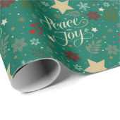 Elegante Emerald Green Peace & Joy Kerstmis Cadeaupapier (Rol Hoek)