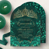 Elegante Emerald Green Princess Crown Quinceanera Kaart
