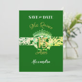 Elegante Emerald Green Quinceañera Spaans Save The Date (Staand voorkant)