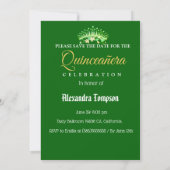 Elegante Emerald Green Quinceañera Spaans Save The Date (Achterkant)