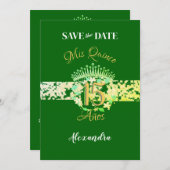 Elegante Emerald Green Quinceañera Spaans Save The Date (Voorkant / Achterkant)