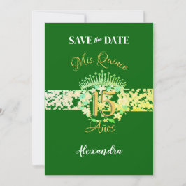 Elegante Emerald Green Quinceañera Spaans Save The Date