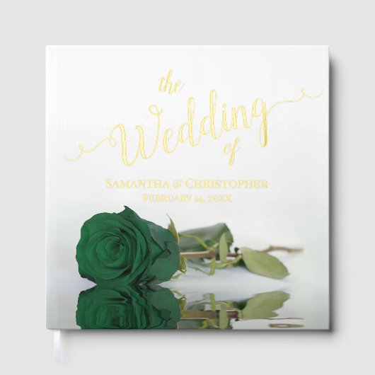 Elegante Emerald Green Roos Grote bruiloft Folie Gastenboek (Voorkant)