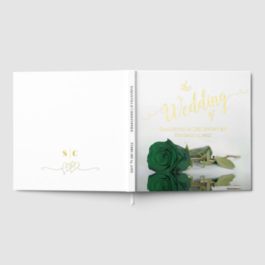 Elegante Emerald Green Roos Grote bruiloft Folie Gastenboek (Volledig)