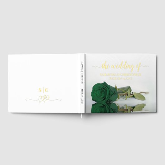 Elegante Emerald Green Roos Medium bruiloft Folie Gastenboek (Volledig)