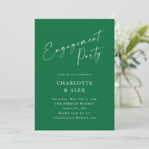 Elegante Emerald Green Script Engagement Party Kaart