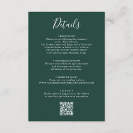 Elegante Emerald Green Script Wedding QR-code Informatiekaartje