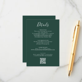 Elegante Emerald Green Script Wedding QR-code Informatiekaartje