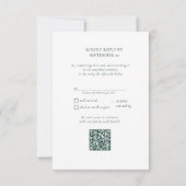 Elegante Emerald Green Wedding QR Code Maaltijden RSVP Kaartje (Achterkant)