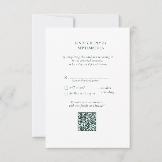Elegante Emerald Green Wedding QR Code Maaltijden RSVP Kaartje (Achterkant)