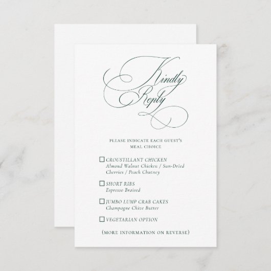 Elegante Emerald Green Wedding QR Code Maaltijden RSVP Kaartje (Voorkant / Achterkant)