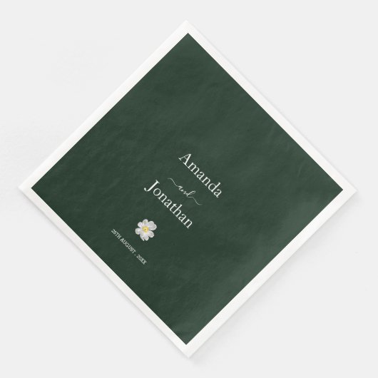 Elegante Emerald Groen en Witte Daisy Bruiloft Servet (Hoek)