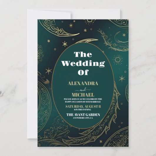 Elegante Emerald Groen Goud Hemelse Bruiloft Kaart (Voorkant)