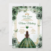 Elegante Emerald Groen & Goud Mis Quince Sweet 16e Kaart (Voorkant)