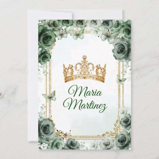 Elegante Emerald Groen & Goud Mis Quince Sweet 16e Kaart (Achterkant)