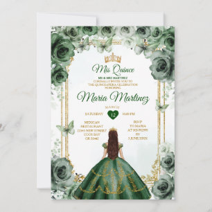 Elegante Emerald Groen & Goud Mis Quince Sweet 16e Kaart