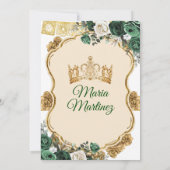 Elegante Emerald Groen & Gouden Kroon Quinceañera Kaart (Achterkant)