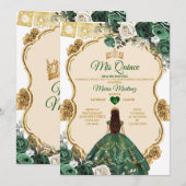 Elegante Emerald Groen & Gouden Kroon Quinceañera Kaart (Voorkant / Achterkant)